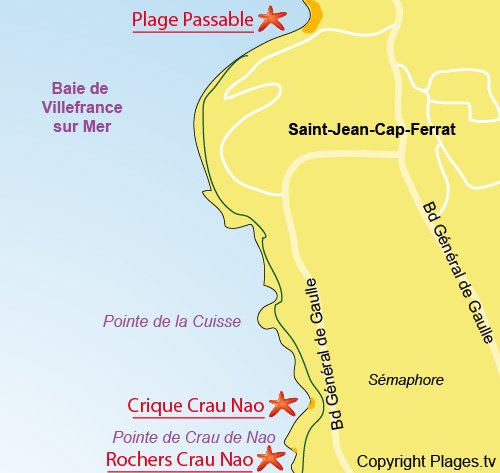 Mappa scolgi della punta di Crau de Nao Saint Jean Cap Ferrat