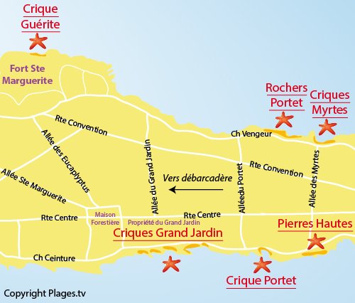 Plan des rochers de Portet - Ste Marguerite - Ile de Lérins