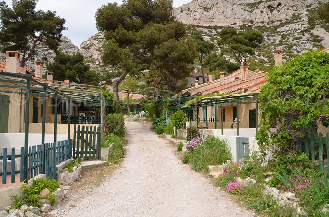 Un viale nella calanque di Sormiou, con i vecchi cabanon trasformati - Francia